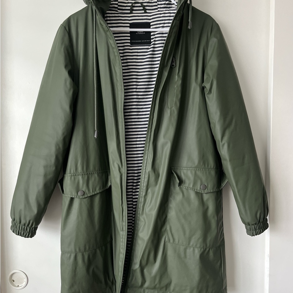 Zara Olive Green Parka with Striped Lining